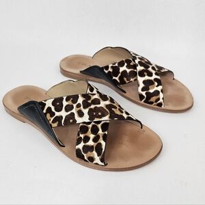 Trask Sandi slide sandal, featuring a leopard print hair-on calfskin strap 8M